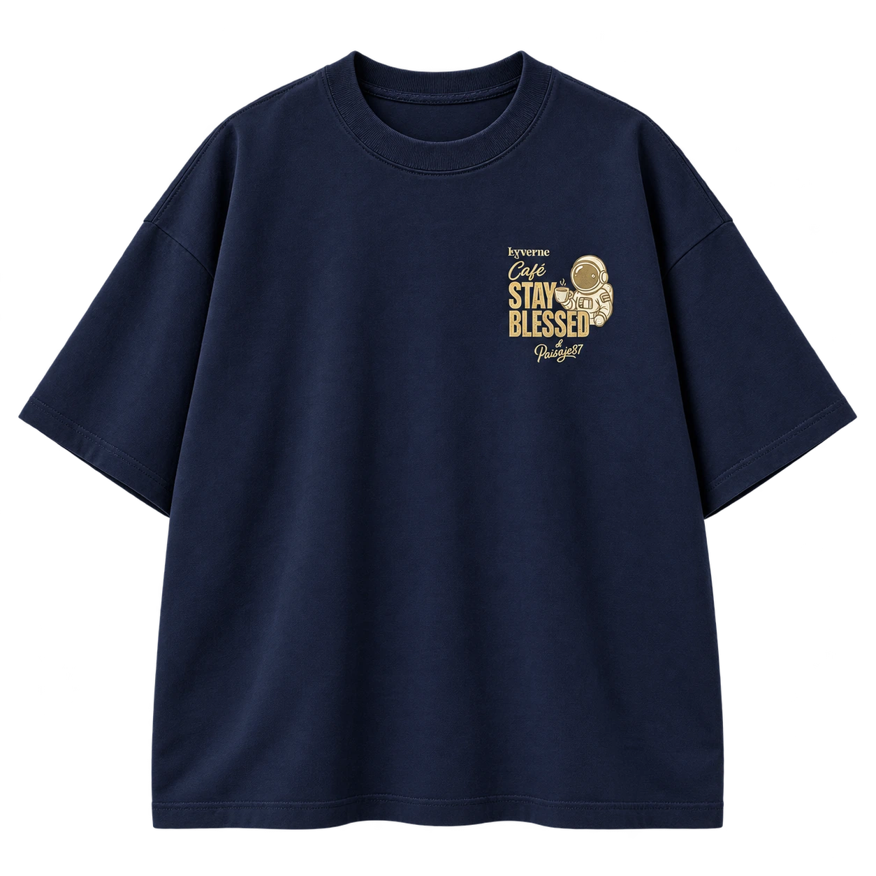 Café Orbit Tee, Midnight Navy, front mockup
